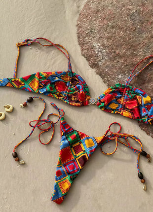 Azania Print Bandeau Tie Side Bikini Set