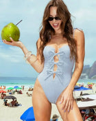 Blue And White Stripe Print Underwire Three Tie Front One-Piece Swimsuit