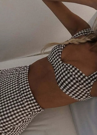 Gingham Crop Bikini Top And High Rise Boy Shorts