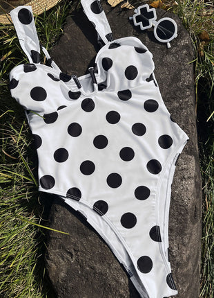 Polka Dot 'U' Wire High-Cut One Piece Swimsuit