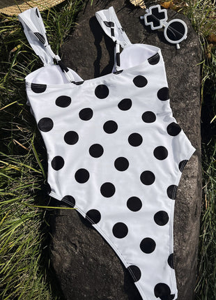 Polka Dot 'U' Wire High-Cut One Piece Swimsuit