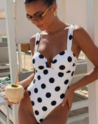 Polka Dot 'U' Wire High-Cut One Piece Swimsuit