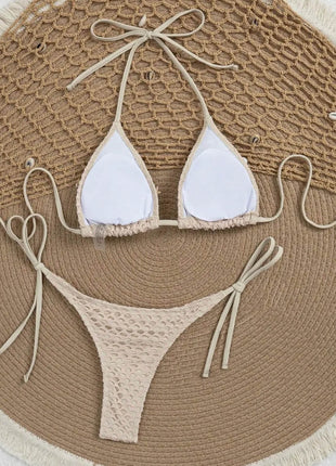 Fishnet Shells Halterneck Triangle Tie Side Brazilian Bikini Set