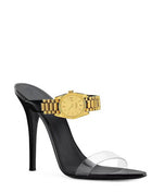 Watch Strap Clear Perspex Open Toe Stiletto Heel Mule Sandals