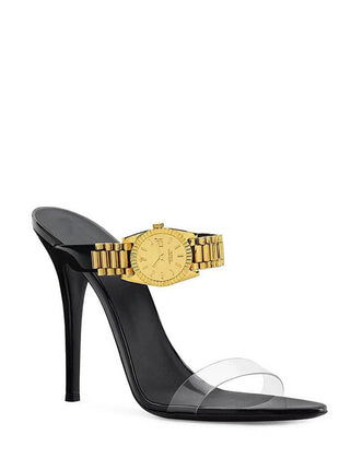 Watch Strap Clear Perspex Open Toe Stiletto Heel Mule Sandals