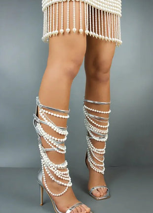 Pearl Strappy Open Square Toe Gladiator Heeled Sandals