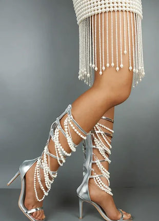 Pearl Strappy Open Square Toe Gladiator Heeled Sandals