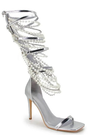 Pearl Strappy Open Square Toe Gladiator Heeled Sandals