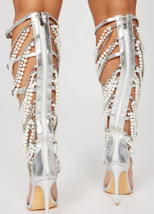 Pearl Strappy Open Square Toe Gladiator Heeled Sandals