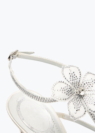 Crystal-Embellished Flower T-Strap Open Round Toe  Stiletto Sandals
