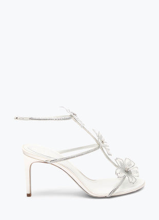 Crystal-Embellished Flower T-Strap Open Round Toe  Stiletto Sandals
