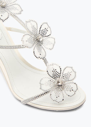 Crystal-Embellished Flower T-Strap Open Round Toe  Stiletto Sandals