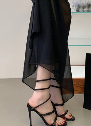 Crystal-Embellished Ankle Wrap Around Open Toe High Heel Sandals