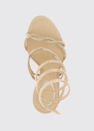Crystal-Embellished Ankle Wrap Around Open Toe High Heel Sandals