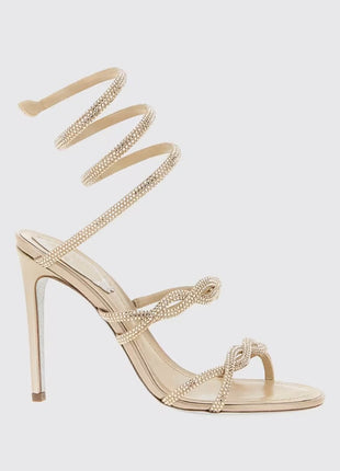 Crystal-Embellished Ankle Wrap Around Open Toe High Heel Sandals