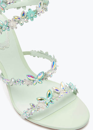 Flower Rhinestone-Embellished Ankle Wrap Around Stiletto Heel Sandals
