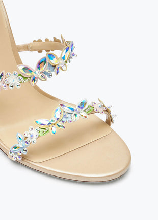 Flower Rhinestone-Embellished Ankle Wrap Around Stiletto Heel Sandals