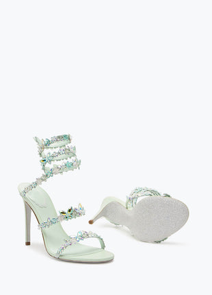 Flower Rhinestone-Embellished Ankle Wrap Around Stiletto Heel Sandals