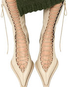 Crisscross Laces Pointed Toe Knee High Stiletto Boots