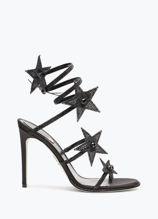 Star Rhinestone-Embellished Ankle Wrap Around Stiletto Heel Sandals