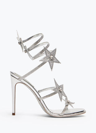 Star Rhinestone-Embellished Ankle Wrap Around Stiletto Heel Sandals