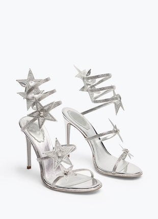 Star Rhinestone-Embellished Ankle Wrap Around Stiletto Heel Sandals