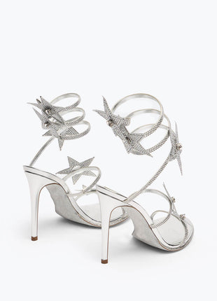 Star Rhinestone-Embellished Ankle Wrap Around Stiletto Heel Sandals
