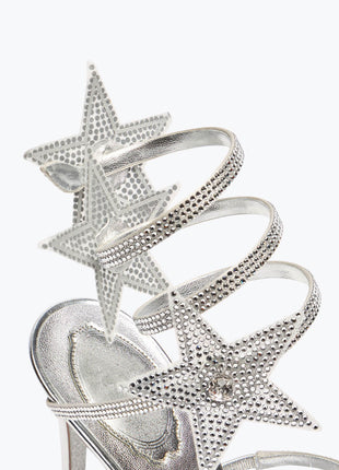 Star Rhinestone-Embellished Ankle Wrap Around Stiletto Heel Sandals
