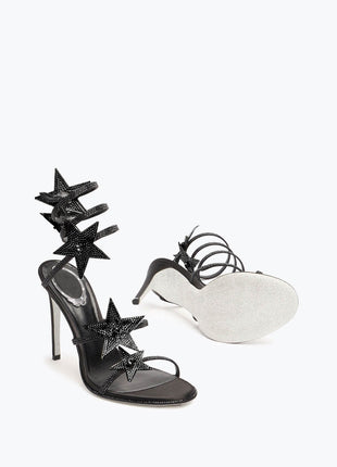 Star Rhinestone-Embellished Ankle Wrap Around Stiletto Heel Sandals