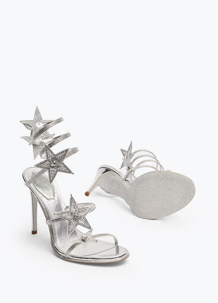 Star Rhinestone-Embellished Ankle Wrap Around Stiletto Heel Sandals