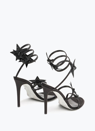 Star Rhinestone-Embellished Ankle Wrap Around Stiletto Heel Sandals