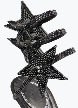 Star Rhinestone-Embellished Ankle Wrap Around Stiletto Heel Sandals