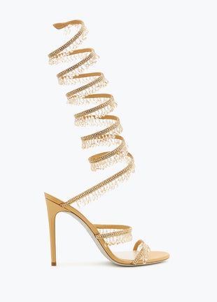 Crystal Chandelier Embellished Faux Satin Wraparound Self-Tie Stiletto Sandals