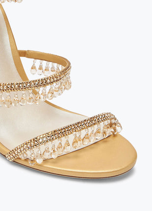 Crystal Chandelier Embellished Faux Satin Wraparound Self-Tie Stiletto Sandals