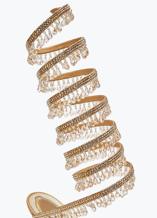 Crystal Chandelier Embellished Faux Satin Wraparound Self-Tie Stiletto Sandals