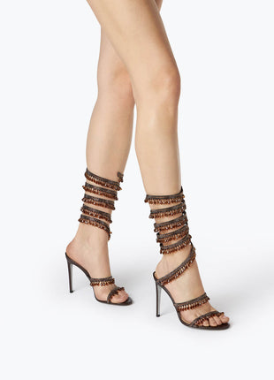 Crystal Chandelier Embellished Faux Satin Wraparound Self-Tie Stiletto Sandals