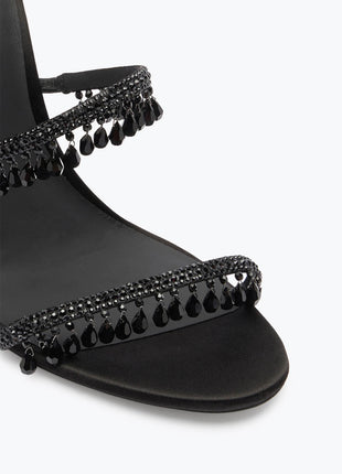 Crystal Chandelier Embellished Faux Satin Wraparound Self-Tie Stiletto Sandals