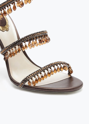 Crystal Chandelier Embellished Faux Satin Wraparound Self-Tie Stiletto Sandals
