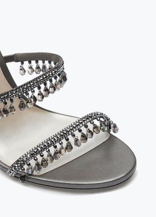 Crystal Chandelier Embellished Faux Satin Wraparound Self-Tie Stiletto Sandals