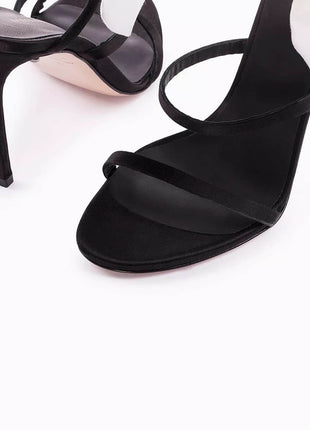 3D Rose Satin Ankle Wrap Around Stiletto Heel Sandals