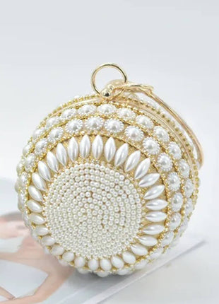 Pearl Beaded Crystal Embellished Sphere Shape Evening Purse