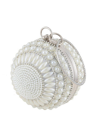 Pearl Beaded Crystal Embellished Sphere Shape Evening Purse