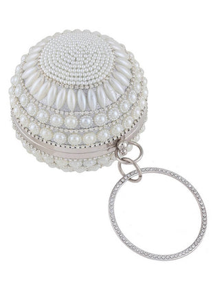 Pearl Beaded Crystal Embellished Sphere Shape Evening Purse