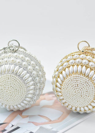 Pearl Beaded Crystal Embellished Sphere Shape Evening Purse