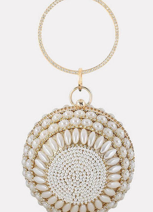 Pearl Beaded Crystal Embellished Sphere Shape Evening Purse