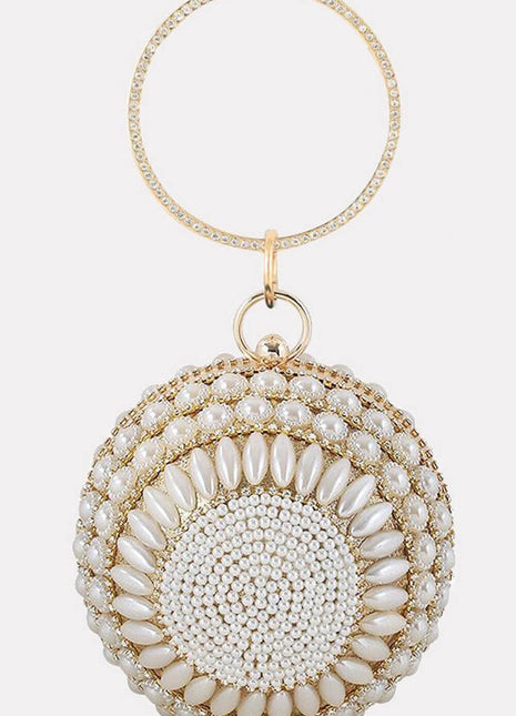 Pearl Beaded Crystal Embellished Sphere Shape Evening Purse