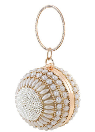 Pearl Beaded Crystal Embellished Sphere Shape Evening Purse