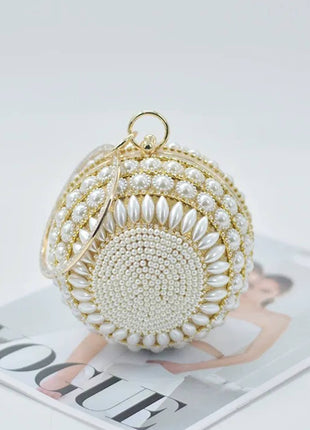 Pearl Beaded Crystal Embellished Sphere Shape Evening Purse