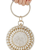 Pearl Beaded Crystal Embellished Sphere Shape Evening Purse