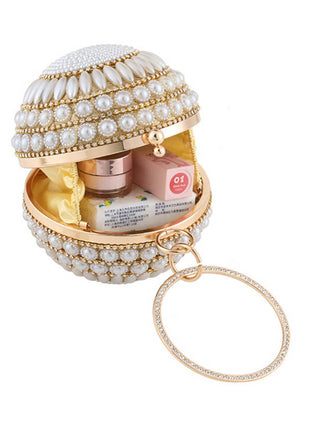 Pearl Beaded Crystal Embellished Sphere Shape Evening Purse